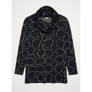 Habitat Clothes to Live In Women XL Black White Circle Cowl Neck Tunic Top 65671